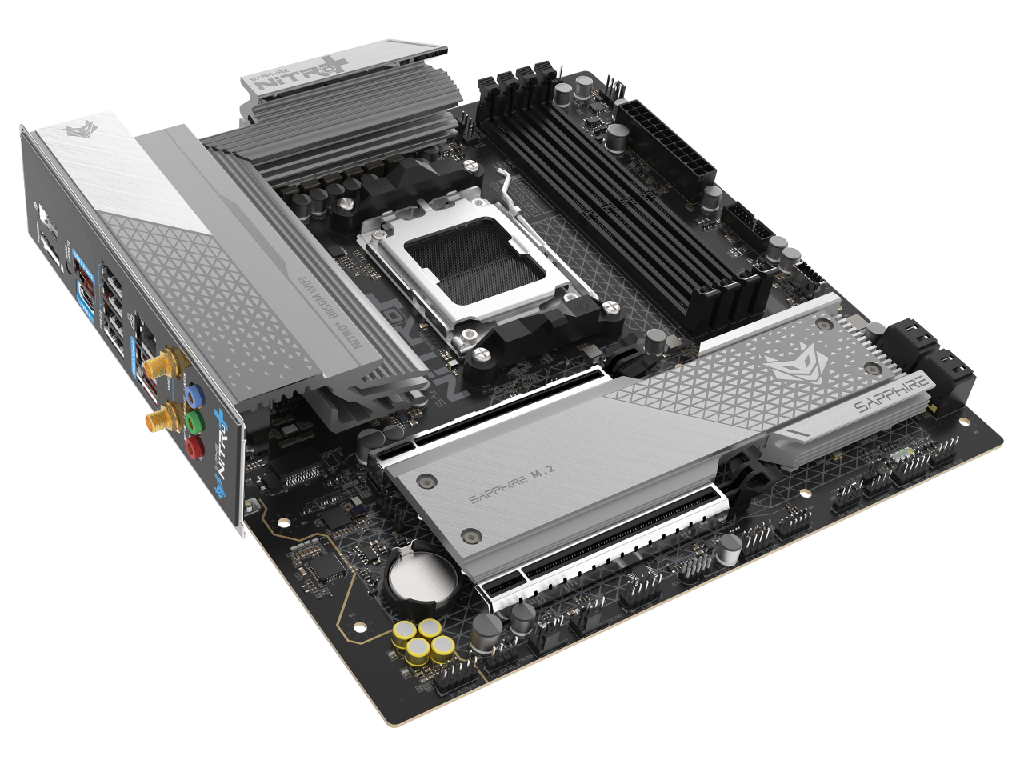 SAPPHIRE NITRO+ B850M WIFI, Socket AM5, 12+2+1(55A), AMD B850, Dual 4xDDR5-8000, APU AMD graphics, HDMI, DP, 2xPCIe5.0 X16, 4xSATA3, RAID, 2xM.2 PCIe 5.0, Realtek 7.1 HDA, 1x2.5GbE LAN, WiFi6/BT, 1xUSB-C 3.2, 3xUSB 3.2Gen2, 3xUSB3.2(1C+2A), Debug Led, mATX - миниатюра 5