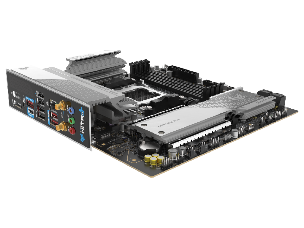 SAPPHIRE NITRO+ B850M WIFI, Socket AM5, 12+2+1(55A), AMD B850, Dual 4xDDR5-8000, APU AMD graphics, HDMI, DP, 2xPCIe5.0 X16, 4xSATA3, RAID, 2xM.2 PCIe 5.0, Realtek 7.1 HDA, 1x2.5GbE LAN, WiFi6/BT, 1xUSB-C 3.2, 3xUSB 3.2Gen2, 3xUSB3.2(1C+2A), Debug Led, mATX - миниатюра 6
