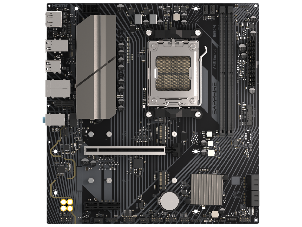 SAPPHIRE B650M-E, Socket AM5, 6+2+1(60A), AMD B650, Dual 2xDDR5-7600, APU AMD graphics, HDMI, DP, 1xPCIe4.0 X16, 4xSATA3, RAID, 2xM.2PCIe 5.0, 1xM.2 E-key for WiFi, 1xPCIeX1, Realtek ALC897 HDA, 1x2.5GbE LAN, 4xUSB3.2, Debug Led, mATX - миниатюра 2