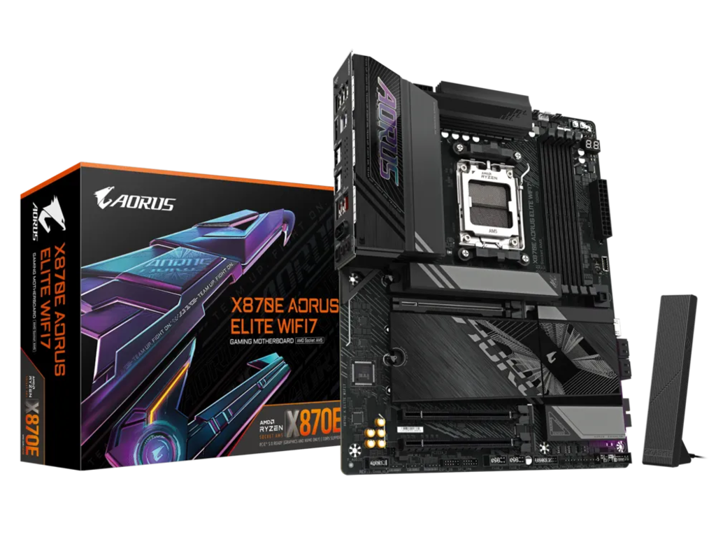 MB AM5 Gigabyte X870E A ELITE WIFI7 ATX Factor de forma a placii de baza ATX Socket AM5 Chipset AMD X870E Tip Memorie DDR5 SDRAM Capacitate max. Totala RAM 256GB Sloturi memorie 4x DIMM Frecven%3Fa memorie 5200 MHz