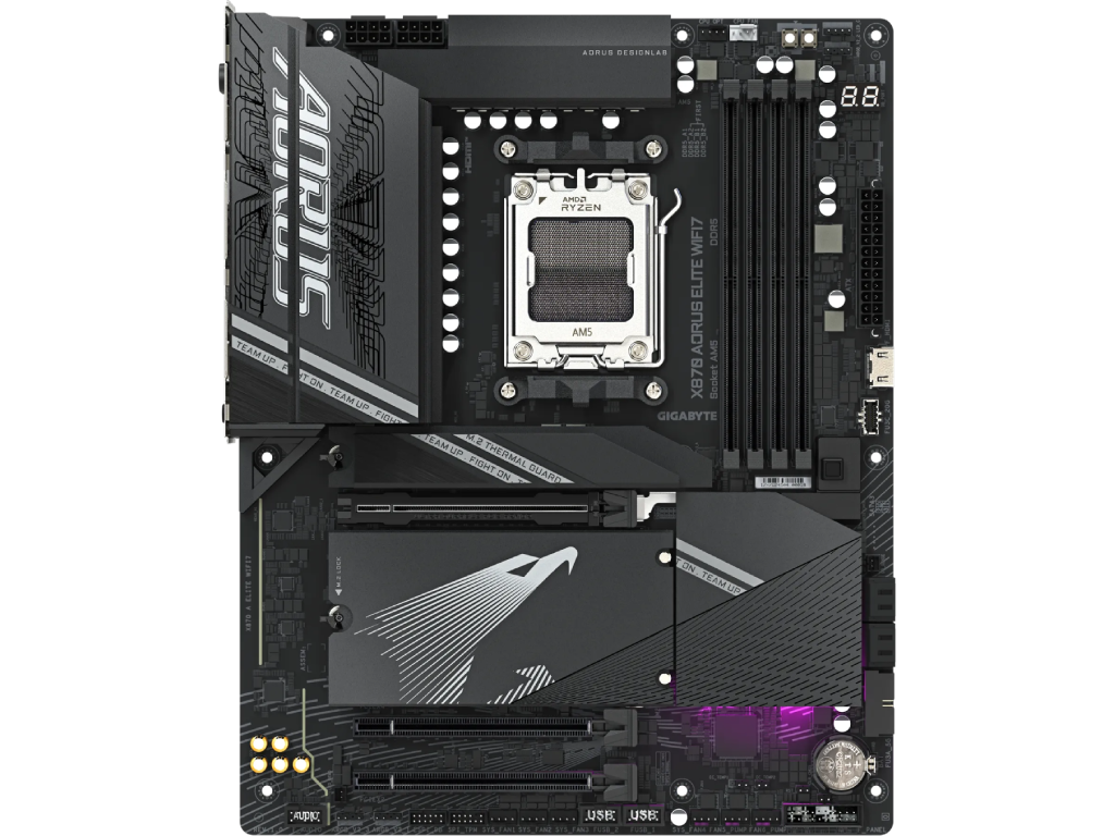 GIGABYTE X870 AORUS ELITE WIFI7, Socket AM5, AMD X870, 20Phases, Dual 4xDDR5-8200, APU AMD graphics, HDMI, 3xPCIe 5.0 X16, 4xSATA3, RAID, 4xM.2 PCIe 5.0, ALC1200 HDA, 2.5GbE LAN, WiFi7/BT, 2xUSB4 USB-C, 1xUSB-C Gen2x2, 2xUSB3.2 Gen2, 6xUSB3.2, RGB Fusion 2.0, ATX - миниатюра 2