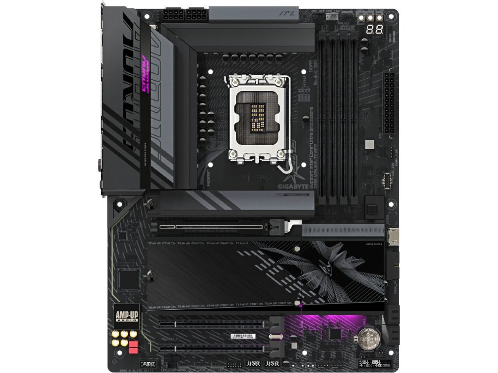 GIGABYTE Z890 AORUS ELITE WIFI7, Socket 1851, 19Phases, Intel® Z890 (Ultra 2 Series CPU), CPU graphics, HDMI, DP, Dual 4xDDR5-9200, 3xPCIe X16 5.0, 4xSATA3, RAID, 4xM.2 5.0, ALC1220/SPDIF, WIFI7/BT, 2.5GbE LAN, 1xTB4, 3xUSB3.2Gen2(1C+2A), 5xUSB3.2, RGB Aura Sync, Black, ATX - миниатюра 2
