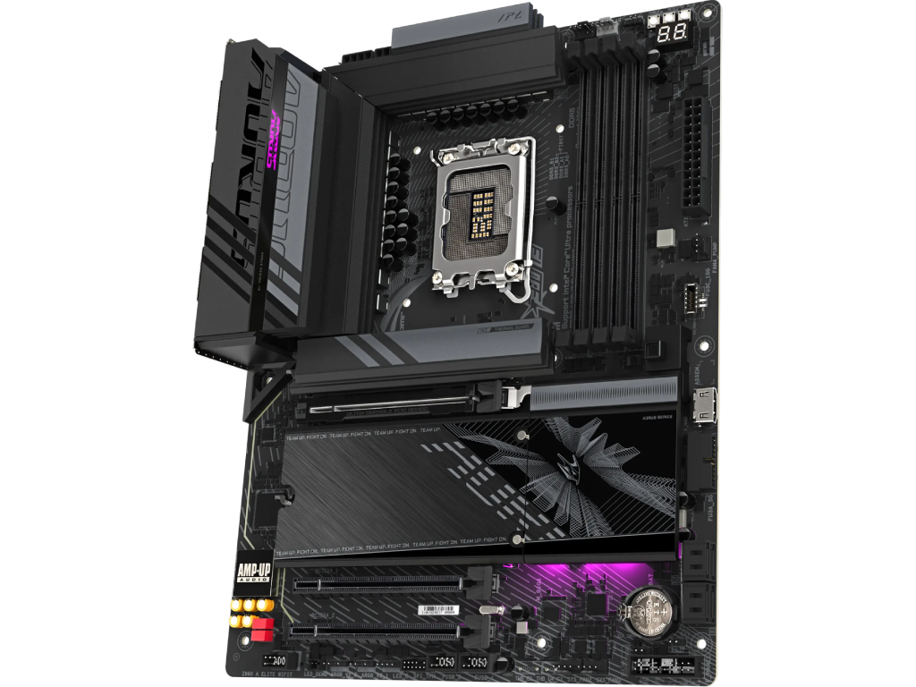 GIGABYTE Z890 AORUS ELITE WIFI7, Socket 1851, 19Phases, Intel® Z890 (Ultra 2 Series CPU), CPU graphics, HDMI, DP, Dual 4xDDR5-9200, 3xPCIe X16 5.0, 4xSATA3, RAID, 4xM.2 5.0, ALC1220/SPDIF, WIFI7/BT, 2.5GbE LAN, 1xTB4, 3xUSB3.2Gen2(1C+2A), 5xUSB3.2, RGB Aura Sync, Black, ATX - миниатюра 4