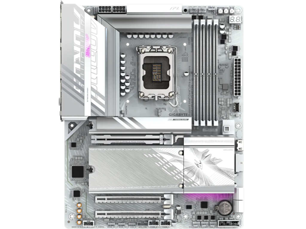GIGABYTE B860 A ELITE WF7 ICE, Socket 1851, 17Phases, I Intel B860 Ultra 2 Series CPU CPU Graphics Hdmi Dp Dual 4XDDR59200 3XPCIE X16 50 4XSATA3 Raid 3XM2 50 Realtek 71SPDIF 25GB E La - миниатюра 2