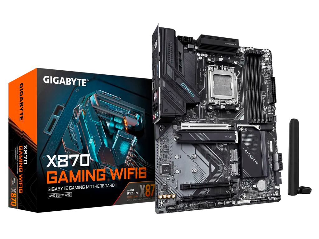 GIGABYTE X870 GAMING WF6, Socket AM5, AMD X870, 20Phase 20PHASES Dual 4XDDR56400 Apu Amd Graphics Hdmi 3XPCIE 40 X16 4XSATA3 Raid 4XM2 Pcie 50 ALC1220VB Hda 25GB E Lan WIFI6EBT52 2XUSBC Gen