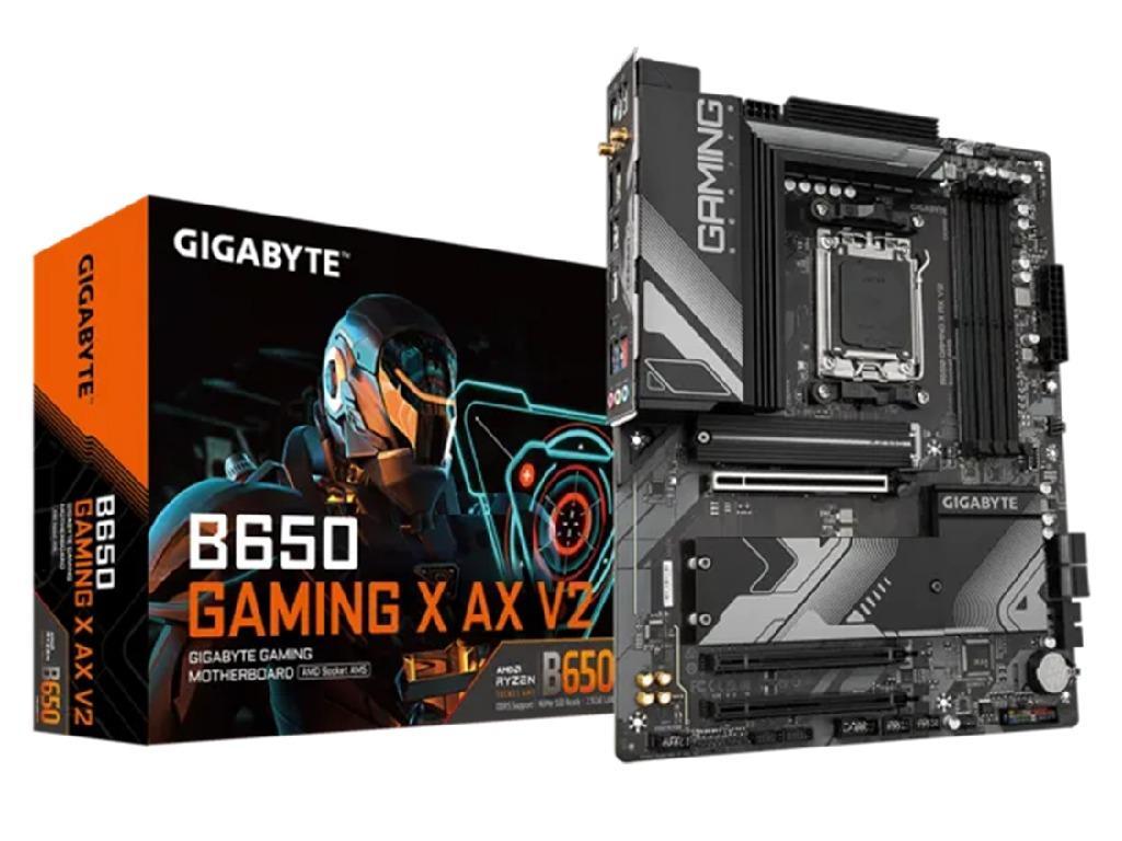 GIGABYTE B650 GAMING X AX V2, Socket AM5, 12Phases, AMD B650, Dual 4xDDR5-8000, APU AMD graphics, HDMI, DP, 3xPCIe4.0 X16, 4xSATA3, RAID, 3xM.2 PCIe 5.0, Realtek 7.1 Audio, 2.5GbE LAN, WiFi6E/BT, 1xUSB-C 3.2Gen2x2, 2xUSB 3.2Gen2(1A+1C), 5xUSB3.2, RGB Fusion 2.0, ATX