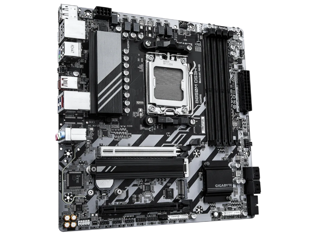 GIGABYTE B850M DS3H, Socket AM5, 12Phases, AMD B850, Du Dual 4XDDR58200 Apu Amd Graphics Hdmi 2XDP 2XPCIE50 X16 4XSATA3 Raid 2XM2 Pcie 50 Realtek 71 Hda 1X25GB E Lan 2XUSBC 32GEN2 1XUSB - миниатюра 3