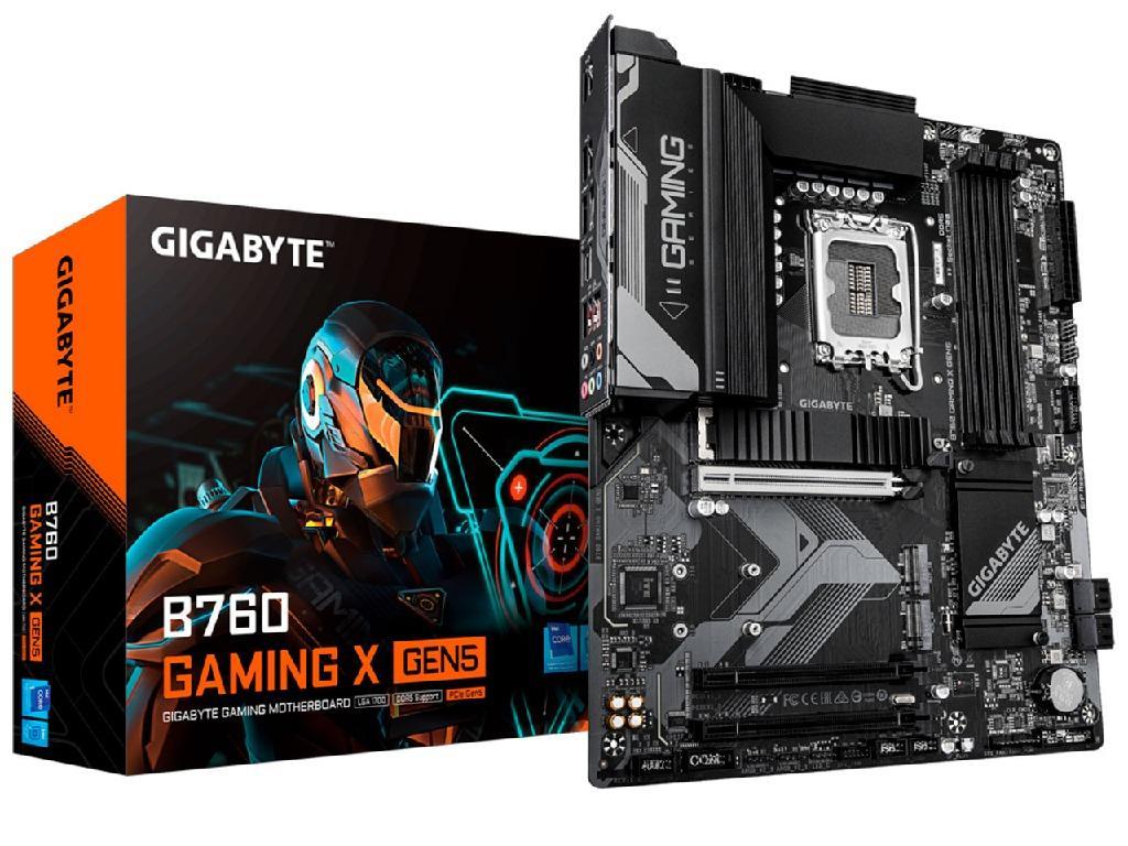 GIGABYTE B760 GAMING X GEN5, Socket 1700, Intel® B760 (14/13/12th Gen CPU), 10Phases, CPU iGPU, Dual 4xDDR5-7600, HDMI, DP, 3xPCIe X16 5.0, 4xSATA3, RAID, 3xM.2 4.0, Realtek 7.1, 1x2.5GbE LAN, 1xUSB-C 3.2 Gen2, 1xUSB3.2Gen2, 4xUSB 3.2(3A+1C), RGB Fusion 2.0, ATX