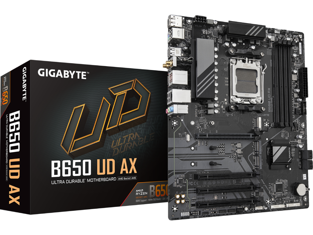 MB AM5 Gigabyte B650 UD AX-Y1 ATX Factor de forma a placii de baza ATX Socket AM5 Chipset AMD B650 Tip Memorie DDR5 SDRAM Capacitate max. Totala RAM 256GB Sloturi memorie 4x DIMM Frecventa memorie 5200 MHz