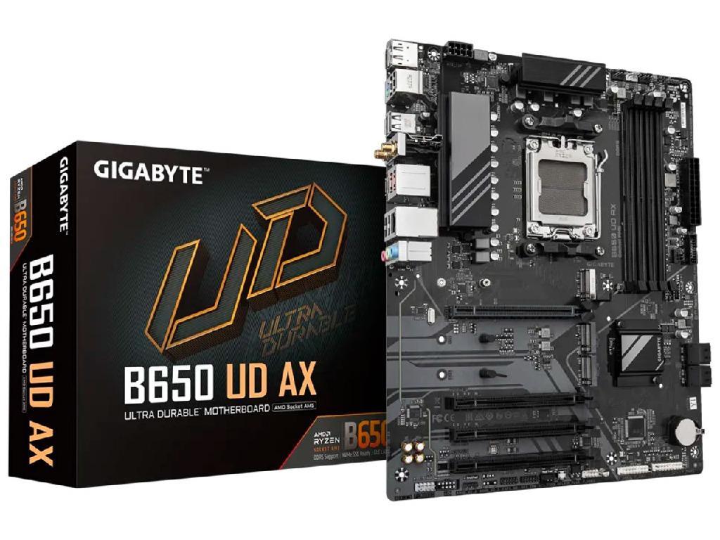GIGABYTE B650 UD AX, Socket AM5, 10Phases, AMD B650, Du Dual 4XDDR58000 Apu Amd Graphics Hdmi Dp 4XPCIE40 X16 4XSATA3 Raid 3XM2 Pcie 50 Realtek 71 Hda 1XGBE Lan WIFI6BT 2XUSB 32GEN2 2X