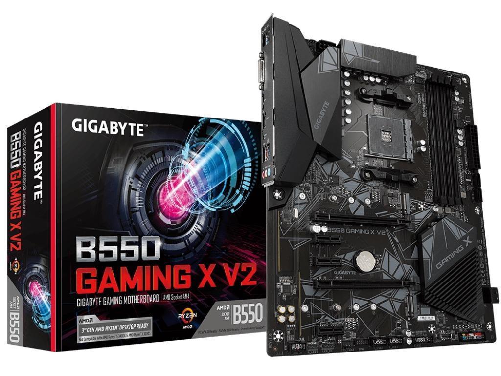 GIGABYTE B550 GAMING X V2, Socket AM4, AMD B550, 10+3Phases, Dual 4xDDR4-4733, APU AMD graphics, HDMI, DVI, 2xPCIe 4.0 X16, 4xSATA3, RAID, 2xM.2PCIe 4.0, 3xPCIeX1, ALC887 HDA, GbE LAN, 1xUSB3.2 Gen2, 5xUSB3.2 +1xType-C, RGB Fusion 2.0, ATX