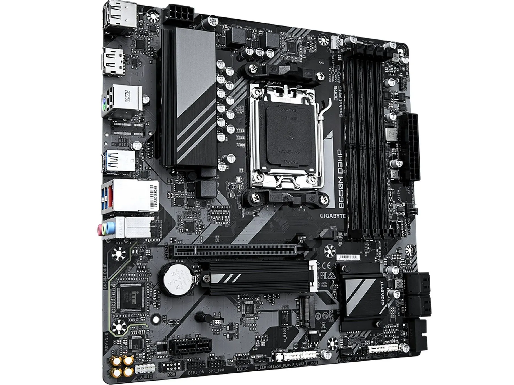 GIGABYTE B650M D3HP, Socket AM5, 9Phases, AMD B650, Dua Dual 4XDDR57600 Apu Amd Graphics 1XHDMI 2XDP 1XPCIE40 X16 4XSATA3 Raid 2XM2PCIE 40 1XPCIEX1 Realtek 71 Hda 1X25GB E Lan 2XUSBC 1XU - миниатюра 2