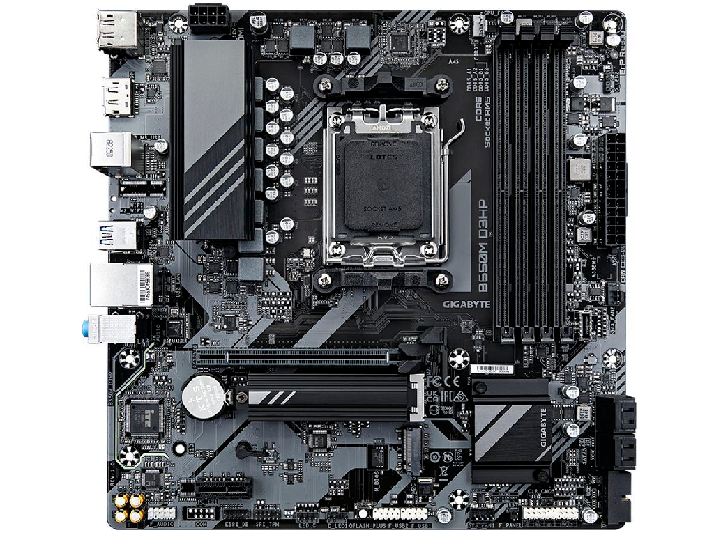 GIGABYTE B650M D3HP, Socket AM5, 9Phases, AMD B650, Dua Dual 4XDDR57600 Apu Amd Graphics 1XHDMI 2XDP 1XPCIE40 X16 4XSATA3 Raid 2XM2PCIE 40 1XPCIEX1 Realtek 71 Hda 1X25GB E Lan 2XUSBC 1XU - миниатюра 3