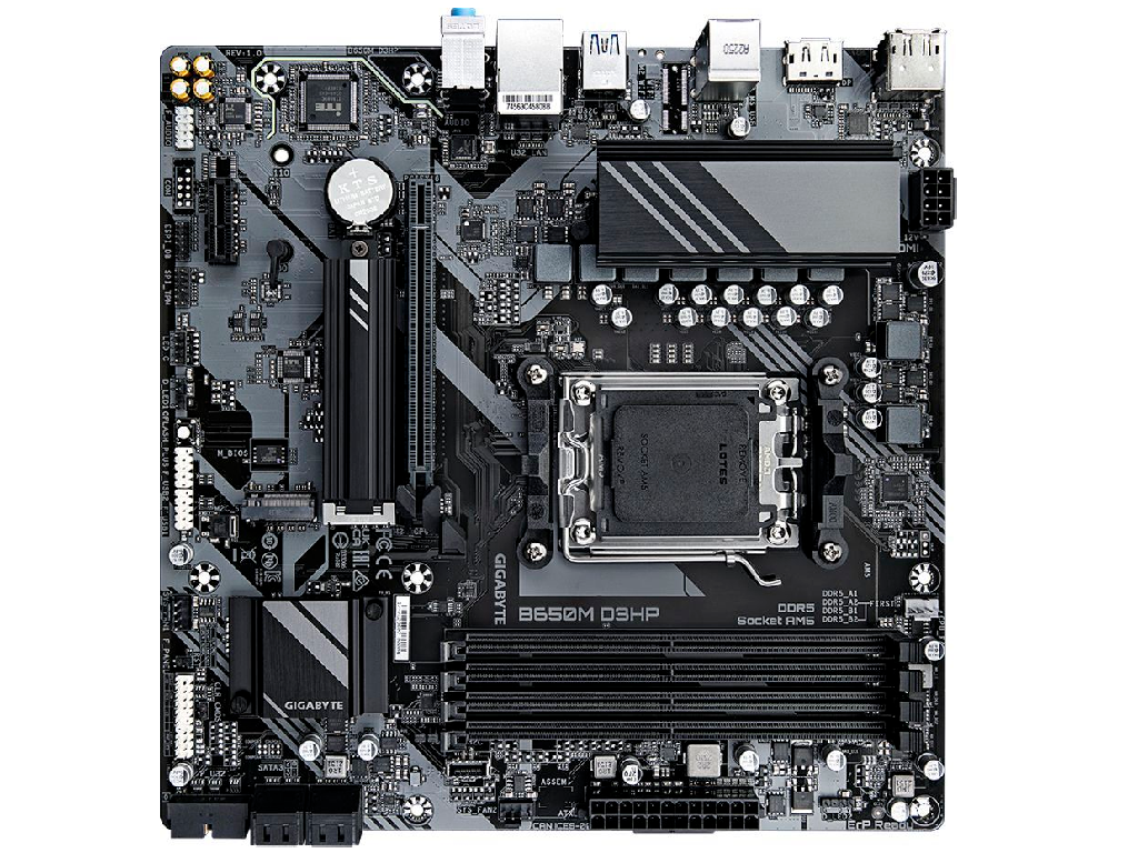 GIGABYTE B650M D3HP, Socket AM5, 9Phases, AMD B650, Dua Dual 4XDDR57600 Apu Amd Graphics 1XHDMI 2XDP 1XPCIE40 X16 4XSATA3 Raid 2XM2PCIE 40 1XPCIEX1 Realtek 71 Hda 1X25GB E Lan 2XUSBC 1XU - миниатюра 4