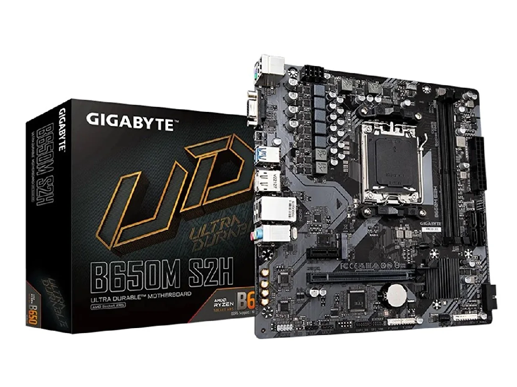GIGABYTE B650M S2H, Socket AM5, 9Phases, AMD B650, Dual 2xDDR5-6400, APU AMD graphics, VGA, HDMI, DP, 1xPCIe4.0 X16, 4xSATA3, RAID, 1xM.2PCIe 4.0, 1xPCIeX1, Realtek 7.1 HDA, 1GbE LAN, 4xUSB3.2, RGB Fusion 2.0, mATX