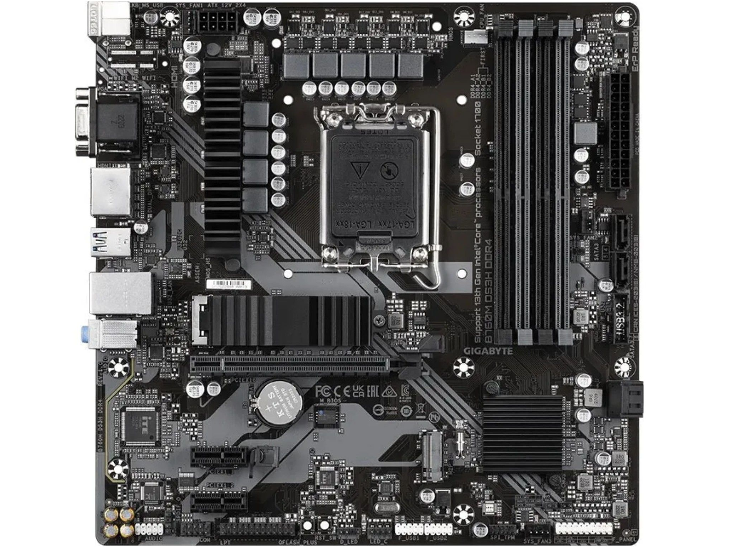 GIGABYTE B760M DS3H DDR4, Socket 1700, Intel® B760 (13/12th Gen CPU), 9Phases, CPU iGPU, Dual 4xDDR4-5333, VGA, HDMI, 2xDP, 1xPCIe X16, 4xSATA3, RAID, 2xM.2 4.0, 2xPCIe X1, ALC897 HDA 7.1, 1x2.5GbE LAN, 1xUSB-C 3.2 Gen2, 5xUSB 3.2, RGB Fusion 2.0, mATX - миниатюра 2