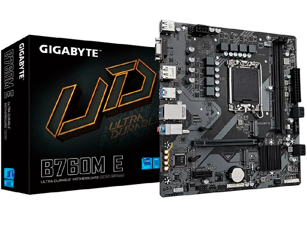 MB S1700 Gigabyte B760M E mATX Factor de forma a placii de baza Micro-ATX Socket LGA1700 Chipset Intel B760 Tip Memorie DDR5 SDRAM Capacitate max. Totala RAM 128 GB Sloturi memorie 4x DIMM Frecven%3Fa memorie 4000 MHz