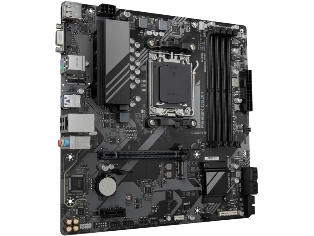 GIGABYTE A620M DS3H, Socket AM5, 9Phases, AMD A620, Dua Dual 4XDDR56400 Apu Amd Graphics 1XVGA 1XHDMI 1XDP 1XPCIE X16 40 4XSATA3 Raid 1XM2PCIE 40 1XPCIEX1 Realtek Hda 71 1XGBE Lan 2XUSB 3 - миниатюра 3