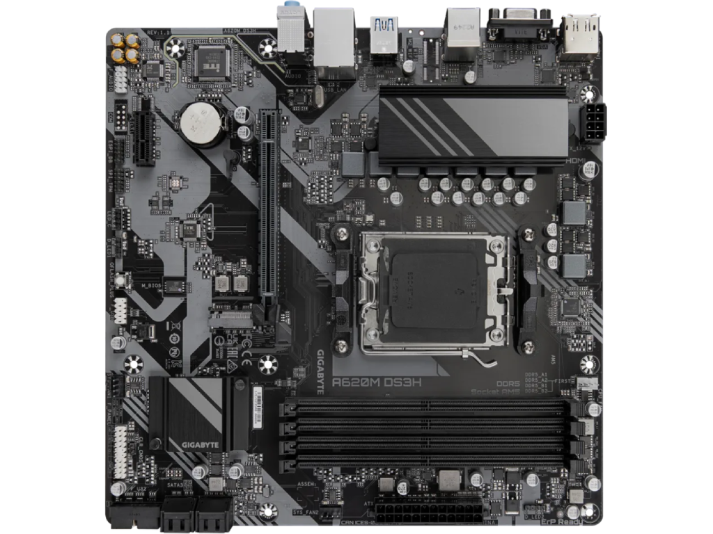 GIGABYTE A620M DS3H, Socket AM5, 9Phases, AMD A620, Dua Dual 4XDDR56400 Apu Amd Graphics 1XVGA 1XHDMI 1XDP 1XPCIE X16 40 4XSATA3 Raid 1XM2PCIE 40 1XPCIEX1 Realtek Hda 71 1XGBE Lan 2XUSB 3 - миниатюра 4