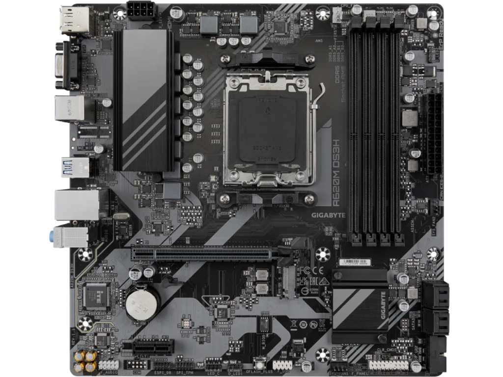 GIGABYTE A620M DS3H, Socket AM5, 9Phases, AMD A620, Dua Dual 4XDDR56400 Apu Amd Graphics 1XVGA 1XHDMI 1XDP 1XPCIE X16 40 4XSATA3 Raid 1XM2PCIE 40 1XPCIEX1 Realtek Hda 71 1XGBE Lan 2XUSB 3 - миниатюра 2