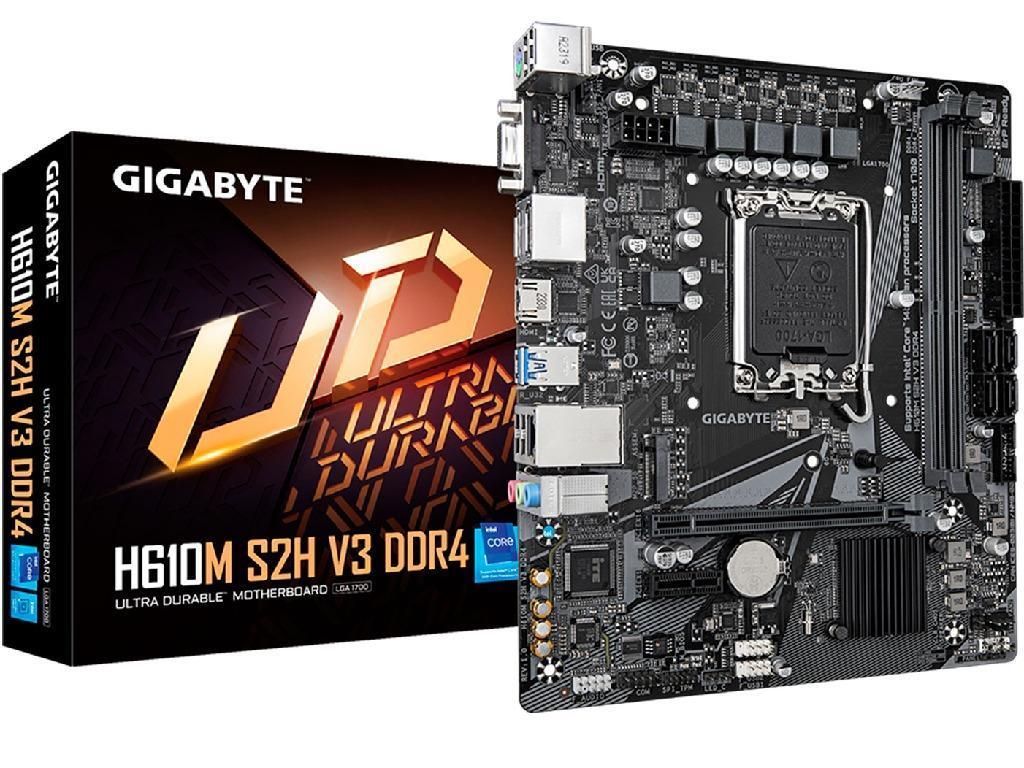 GIGABYTE H610M S2H V3 DDR4, Socket 1700, Intel® H610 (1, 141312TH Gen CPU 8PHASES Dual 2XDDR43200 Vga Hdmi 2XDP CPU Intel Graphics 1XPCIE X16 40 4XSATA3 1XM2 1XPCIE X1 ALC897 71 1XGBE)