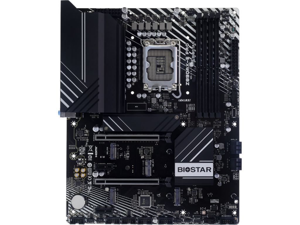 BIOSTAR Z890AX-E PRO, Socket 1851, 14Phases, Intel® Z890 (Ultra 2 Series CPU), CPU graphics, 2xHDMI, DP, Dual 4xDDR5-9066, 2xPCIe X16 5.0, 4xSATA3, RAID, 4xM.2 5.0, 2xPCIe X1, 1xWiFi M.2 Key E, ALC1220, 2.5GbE LAN, 2xUSB-C 3.2Gen2, 9xUSB3.2Gen2, Vivid DJ LED, Black, ATX - миниатюра 2