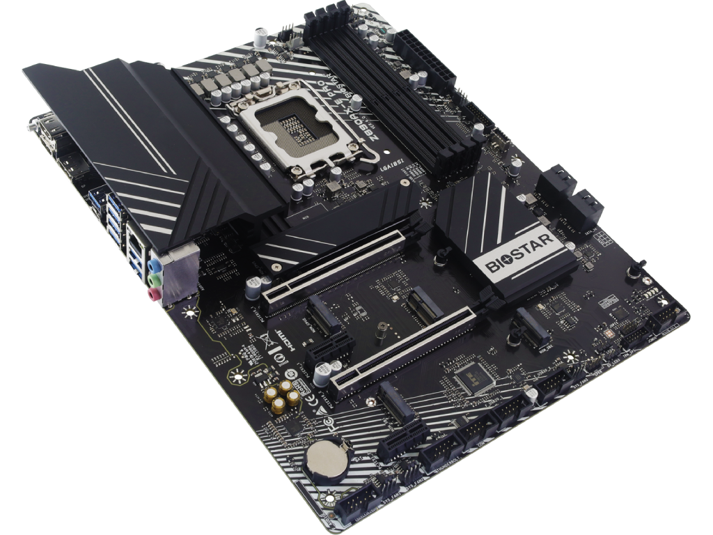 BIOSTAR Z890AX-E PRO, Socket 1851, 14Phases, Intel® Z890 (Ultra 2 Series CPU), CPU graphics, 2xHDMI, DP, Dual 4xDDR5-9066, 2xPCIe X16 5.0, 4xSATA3, RAID, 4xM.2 5.0, 2xPCIe X1, 1xWiFi M.2 Key E, ALC1220, 2.5GbE LAN, 2xUSB-C 3.2Gen2, 9xUSB3.2Gen2, Vivid DJ LED, Black, ATX - миниатюра 3