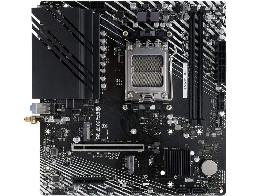 BIOSTAR B850MT2-E DJ, Socket AM5, 8Phases, AMD B850, Dual 2xDDR5-8000, APU AMD graphics, HDMI, DP, 1xPCIe X16, 2xSATA3, RAID, 2xM.2 4.0, 1xM.2-E for WiFi, 1xPCIe X4, ALC897 7.1 HDA, 1x2.5GbE LAN, 1xUSB-C 3.2 Gen2 header, 6xUSB3.2, DJ LED, mATX - миниатюра 2