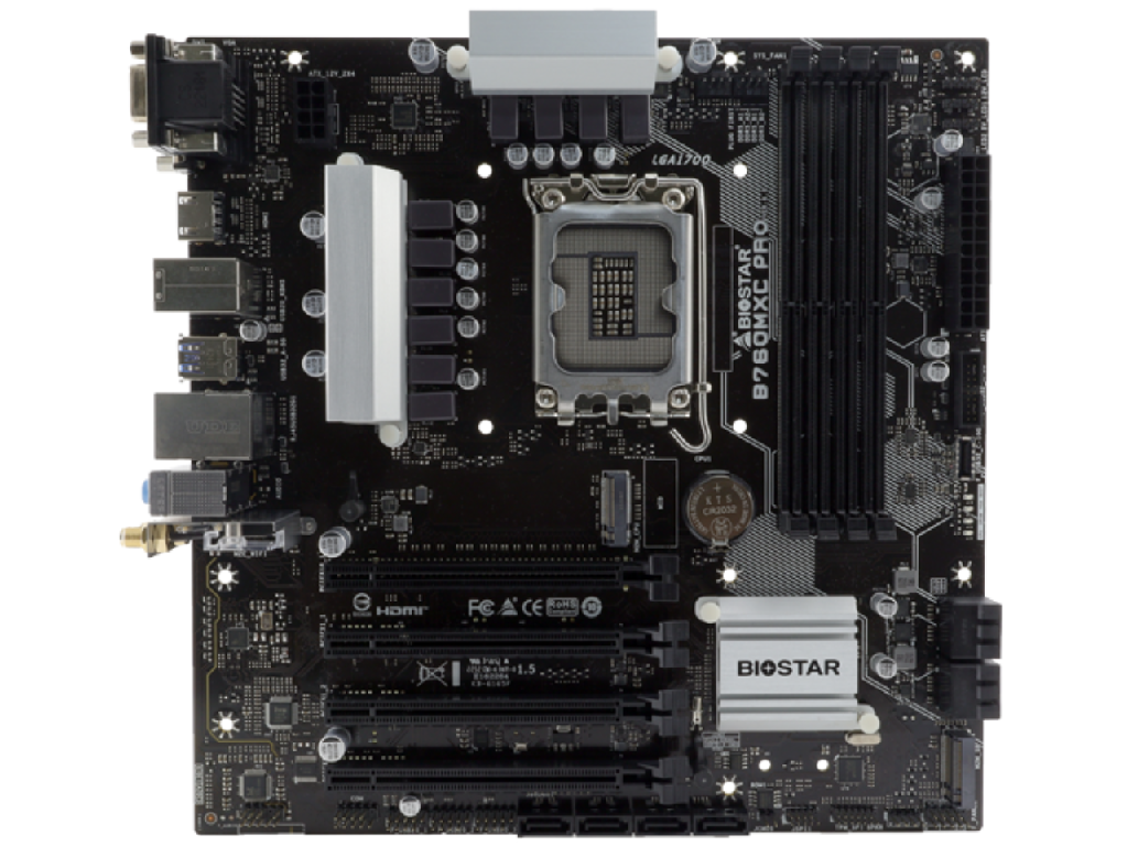 BIOSTAR B760MXC PRO, Socket 1700, Intel® B760 (14/13/12th Gen CPU), CPU graphics, VGA, DVI, HDMI, Dual 4xDDR5-6000, 4xPCIe X16 4.0, 8xSATA3, 2xM.2 4.0, RAID, 1xM.2 E-key for Wi-Fi, ALC897 7.1 HDA, 2.5GbE LAN, 1xUSB-C 3.2 Gen2, 5xUSB 3.2, VIVID LED DJ RGB, mATX - миниатюра 2