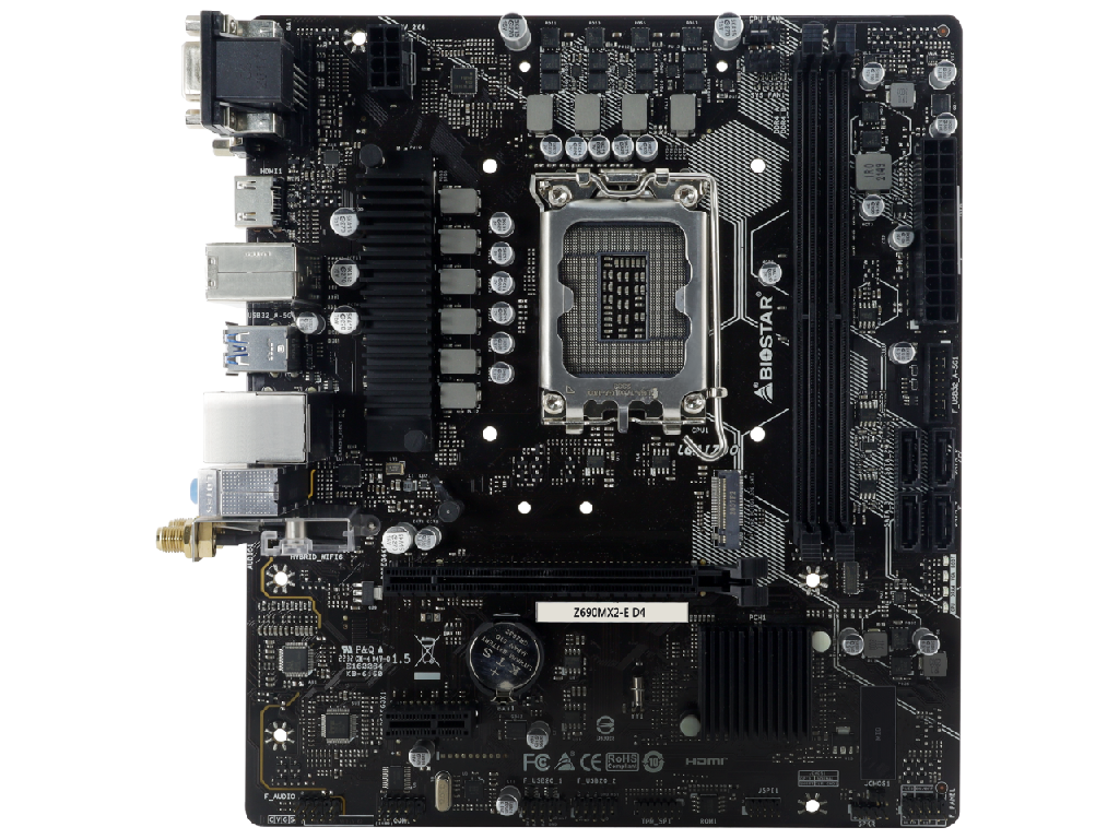 BIOSTAR Z690MX2-E D4, Socket 1700, 10Phases, Intel® Z690 (14/13/12th Gen CPU), CPU graphics, VGA, DVI, HDMI, Dual 2xDDR4-4400, 1xPCIe X16 4.0, 4xSATA3, RAID, 1xM.2 4.0, 1xM.2 E-key for Wi-Fi, 1xPCIe X1, ALC897 7.1 HDA, 2.5GbE LAN, 4xUSB3.2, mATX - миниатюра 2