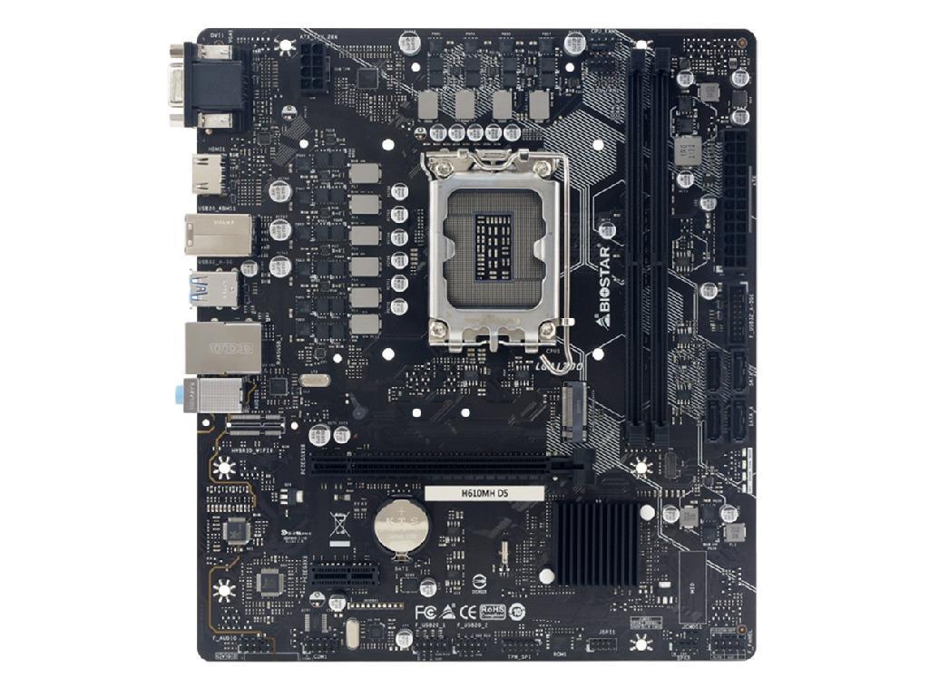 BIOSTAR H610MH D5, Socket 1700, Intel® H610 (13/12th Gen CPU), CPU graphics, VGA, HDMI, Dual 2xDDR5-4800, 1xPCIe X16 4.0, 4xSATA3, 1xPCIe X1, 1xM.2, ALC897 HDA, 1xGbE LAN, 4xUSB3.2, mATX - миниатюра 2