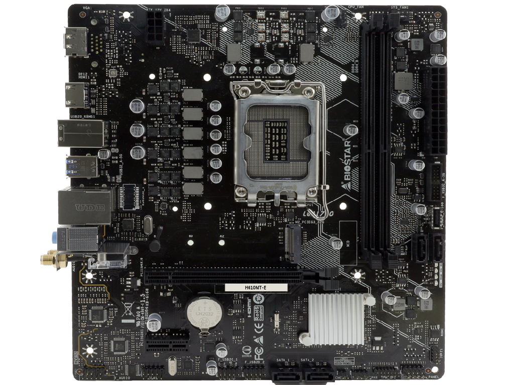 BIOSTAR H610MT-E, Socket 1700, Intel® H610 (14/13/12th Gen CPU), 8Phases, CPU graphics, HDMI, DP, Dual 2xDDR4-3200, 1xPCIe X16 4.0, 4xSATA3, 1xPCIe X1, 1xM.2, 1 x M.2 (E Key) for WiFi, ALC897 HDA, 1xGbE LAN, 1xUSB-C Gen2 header, 3xUSB3.2, mATX - миниатюра 2