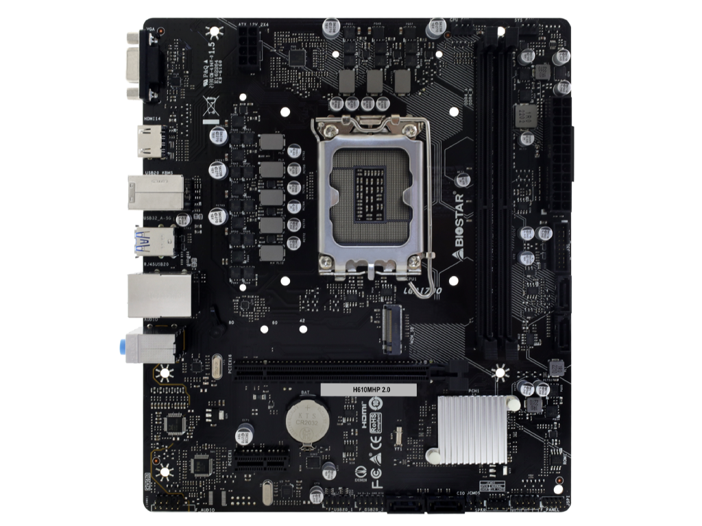 BIOSTAR H610MHC 2.0, Socket 1700, Intel® H610 (14/13/12th Gen CPU), CPU graphics, VGA, HDMI, Dual 2xDDR4-3200, 1xPCIe X16 4.0, 4xSATA3, 1xPCIe X1, 1xM.2, ALC897 HDA, 1xGbE LAN, 4xUSB3.2, mATX - миниатюра 2