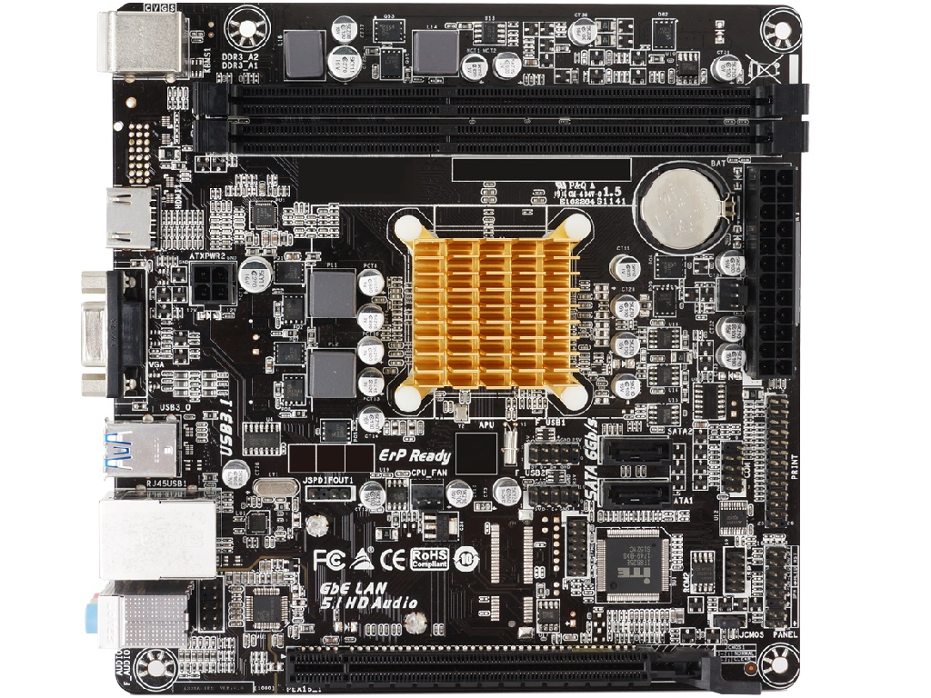 BIOSTAR A68N-2100K, MB + CPU onboard Dual-core AMD E1-6010 1.35GHz, 2xDDR3-1600, AMD Radeon R2 Graphics, support HDCP, VGA, HDMI, 1x PCI-Ex16, 2xSATA3, COM+LPT headers, ALC887 7.1-Ch HDA, 1xGbE LAN, 2xUSB3.2 Gen1, 2xUSB 2.0, mini-ITX - миниатюра 4
