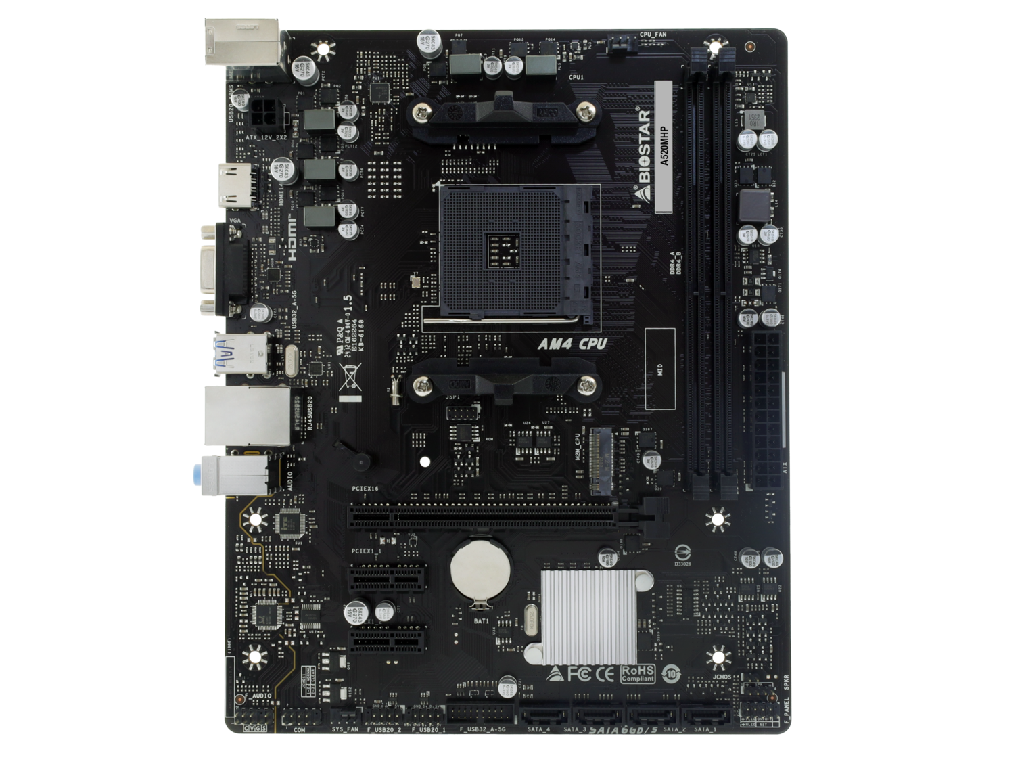 BIOSTAR A520MHP, Socket AM4, AMD A520, Dual 2xDDR4-4400+, APU AMD graphics, VGA, HDMI, 1xPCIe X16, 4xSATA3, RAID, 1xM.2 Slot, 2xPCIe X1, ALC897 HDA, GbE LAN, 4xUSB3.2, mATX - миниатюра 2