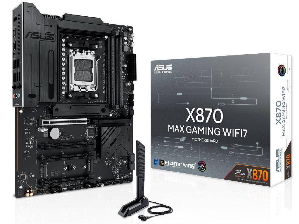 ASUS X870 MAX GAMING WIFI7 AMD X870, AM5, Dual DDR5 800 8000 Mhz Pcie 50 X16 HDMI2XUSB4 USB Typec Display Output Sata Pcie Raid M2 Pcie 50 X4 Socket 2XM2 Pcie 40 X4 Sb 8CH WIFI7 Placa D