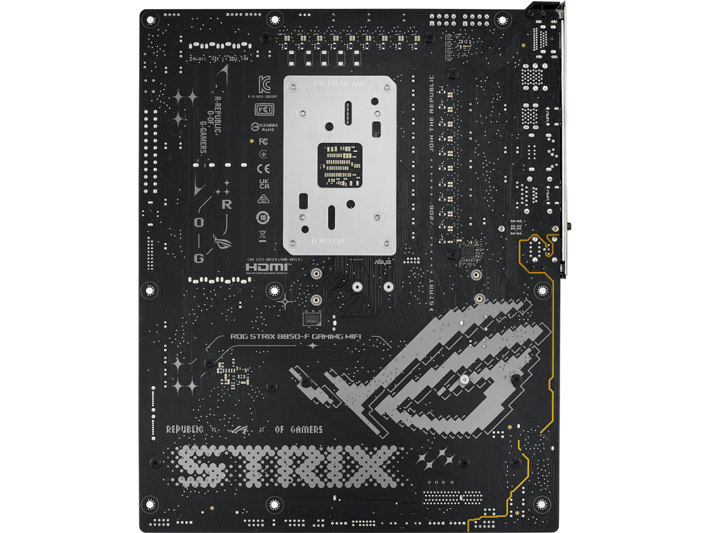ASUS ROG STRIX B850-F GAMING WIFI AMD B850, AM5, Dual DDR5 8000+MHz, 2xPCIe 5.0 x16 slot, HDMI/DisplayPort, USB Type-C, SATA PCIe RAID, 2xM.2 PCIe 5.0 x4, M.2 PCIe 4.0 x4, Wi-Fi 7 802.11be BT 5,4, 2.5Gb Ethernet, Aura (placa de baza/материнская плата) - миниатюра 4