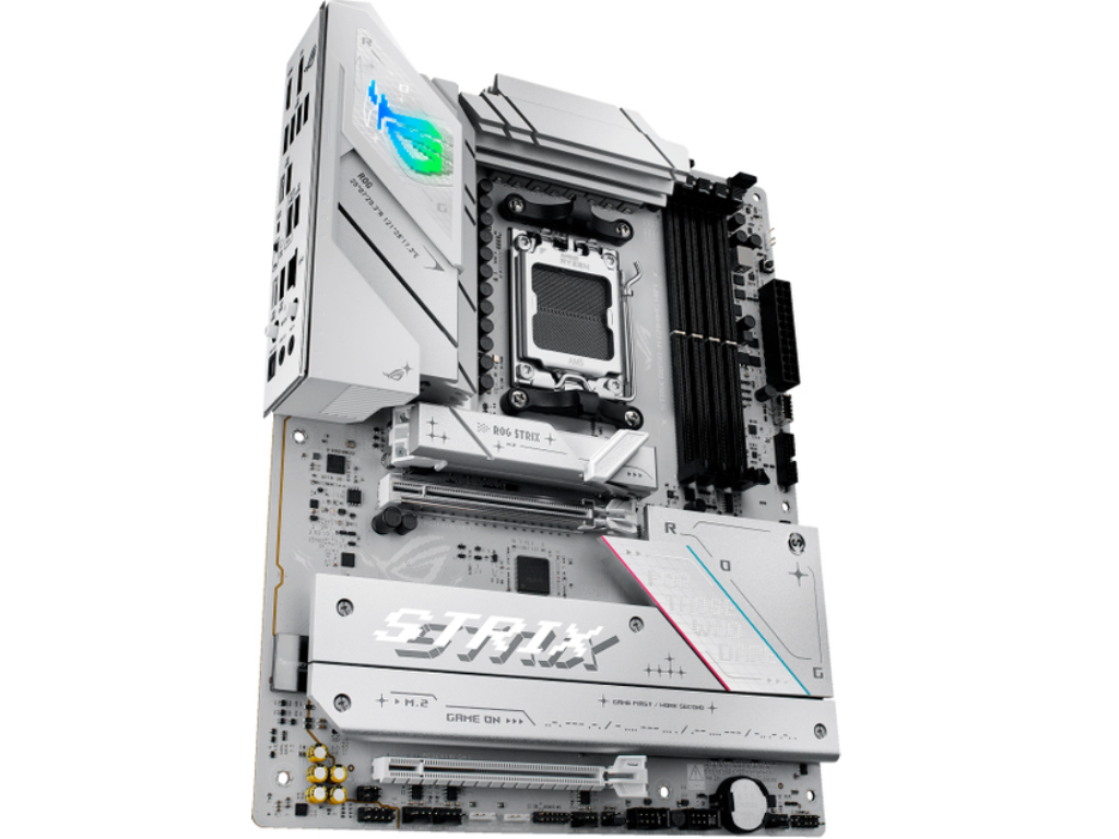 ASUS ROG STRIX B850-A GAMING WIFI, Socket AM5, AMD B850, 18Phases, Dual 4xDDR5-8000, APU AMD graphics, HDMI, DP, 2xPCIe 5.0 X16, 2xSATA3, RAID, 4xM.2 PCIe 5.0, 2xPCIe x1, ALC4080 HDA /SPDIF, 2.5GbE LAN, WiFi7/BT, 1xUSB-C Gen2x2, 4xUSB3.2 Gen2(2C+2A), 4xUSB3.2, Aura Sync RGB 2.0, ATX, White - миниатюра 4