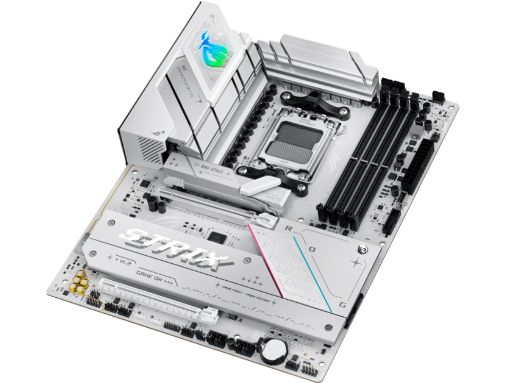 ASUS ROG STRIX B850-A GAMING WIFI, Socket AM5, AMD B850, 18Phases, Dual 4xDDR5-8000, APU AMD graphics, HDMI, DP, 2xPCIe 5.0 X16, 2xSATA3, RAID, 4xM.2 PCIe 5.0, 2xPCIe x1, ALC4080 HDA /SPDIF, 2.5GbE LAN, WiFi7/BT, 1xUSB-C Gen2x2, 4xUSB3.2 Gen2(2C+2A), 4xUSB3.2, Aura Sync RGB 2.0, ATX, White - миниатюра 6