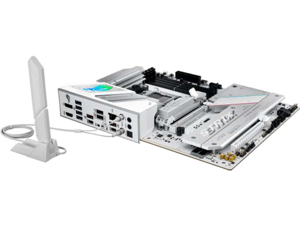 ASUS ROG STRIX B850-A GAMING WIFI, Socket AM5, AMD B850, 18Phases, Dual 4xDDR5-8000, APU AMD graphics, HDMI, DP, 2xPCIe 5.0 X16, 2xSATA3, RAID, 4xM.2 PCIe 5.0, 2xPCIe x1, ALC4080 HDA /SPDIF, 2.5GbE LAN, WiFi7/BT, 1xUSB-C Gen2x2, 4xUSB3.2 Gen2(2C+2A), 4xUSB3.2, Aura Sync RGB 2.0, ATX, White - миниатюра 9