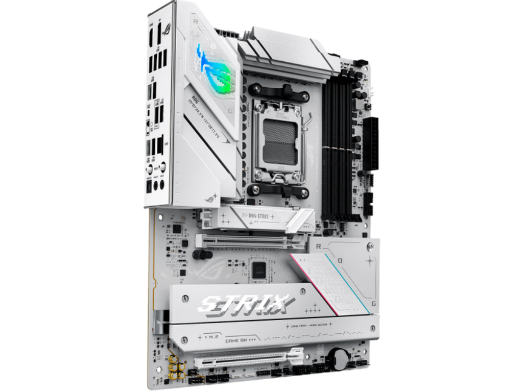 ASUS ROG STRIX B850-A GAMING WIFI, Socket AM5, AMD B850, 18Phases, Dual 4xDDR5-8000, APU AMD graphics, HDMI, DP, 2xPCIe 5.0 X16, 2xSATA3, RAID, 4xM.2 PCIe 5.0, 2xPCIe x1, ALC4080 HDA /SPDIF, 2.5GbE LAN, WiFi7/BT, 1xUSB-C Gen2x2, 4xUSB3.2 Gen2(2C+2A), 4xUSB3.2, Aura Sync RGB 2.0, ATX, White - миниатюра 3