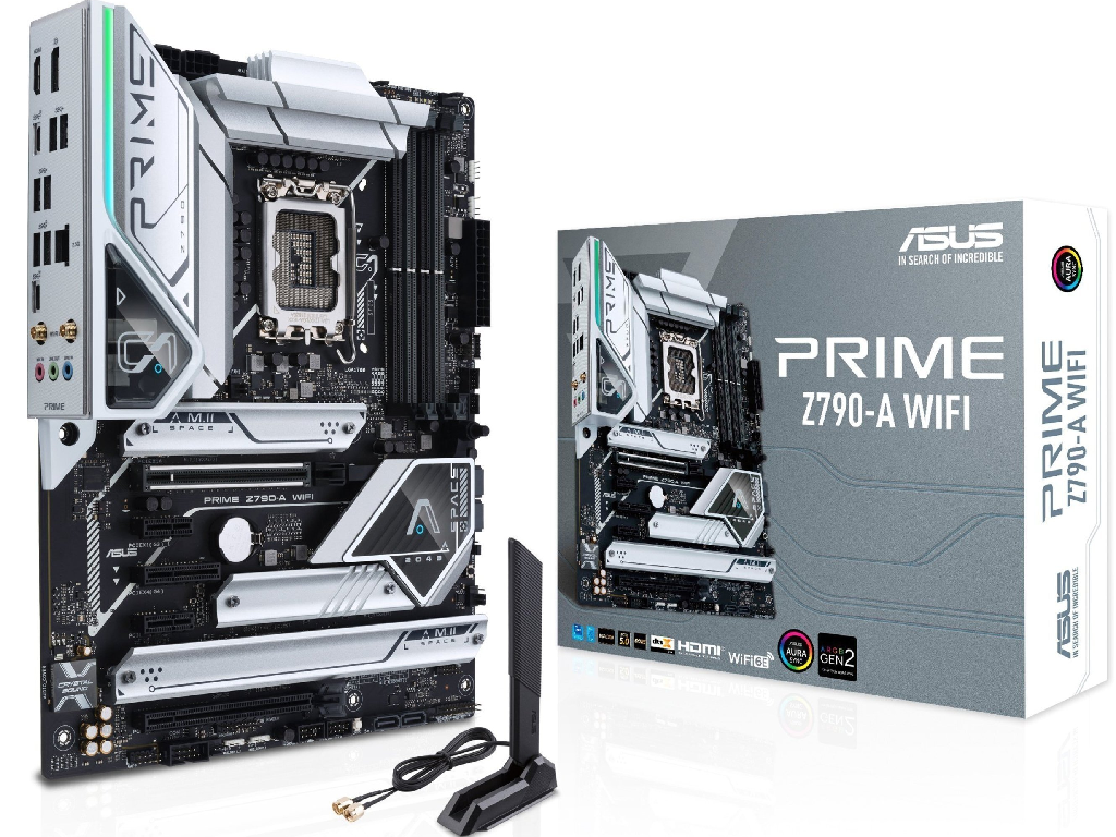 ASUS PRIME Z790-A WIFI, Socket 1700, 18Phases, Intel® Z790 (14/13/12th Gen CPU), CPU iGPU, HDMI, DP, Dual 4xDDR5-7200, 2xPCIe x16 5.0, 4xSATA3, RAID, 4xM.2 4.0, 1xPCIe X4, 1xPCIe X1, Realtek S1220A, 2.5GbE LAN, WiFi6/BT, 1xUSB-C 3.2 Gen2x2, 4xUSB 3.2Gen2(2A+2C), 6xUSB3.2, Aura Sync RGB, ATX