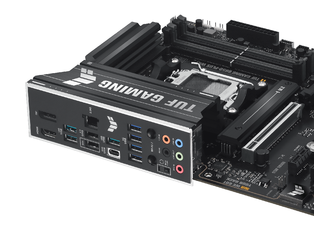 ASUS TUF GAMING B850-PLUS WIFI, Socket AM5, AMD B850, 17Phases, Dual 4xDDR5-8000, APU AMD graphics, HDMI, DP, 2xPCIe 5.0 X16, 4xSATA3, RAID, 3xM.2 PCIe 5.0, 2xPCIe x1, ALC S1220P HDA, 2.5GbE LAN, WiFi7/BT, 1xUSB-C Gen2x2, 4xUSB3.2 Gen2(1C+3A), 6xUSB3.2, Aura Sync RGB 2.0, ATX - миниатюра 6