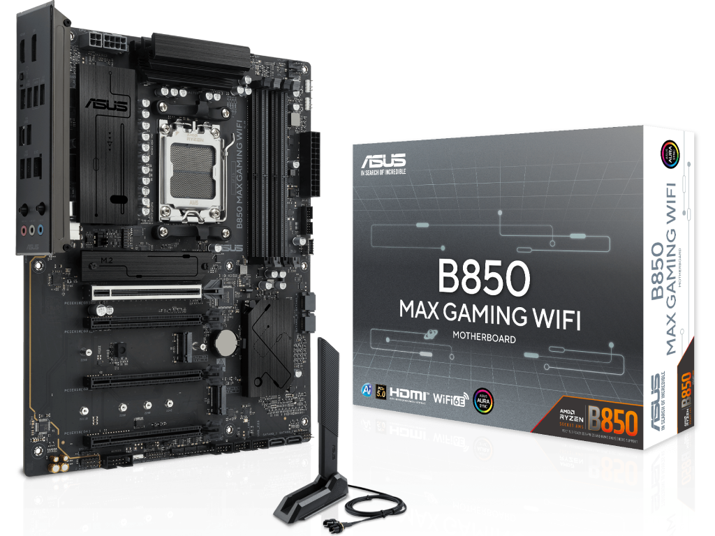 MB AM5 Asus B850 MAX GAMING WIFI ATX Factor de forma a placii de baza ATX Socket AM5 Chipset AMD B850 Tip Memorie DDR5 SDRAM Capacitate max. Totala RAM 256GB Sloturi memorie 4x DIMM