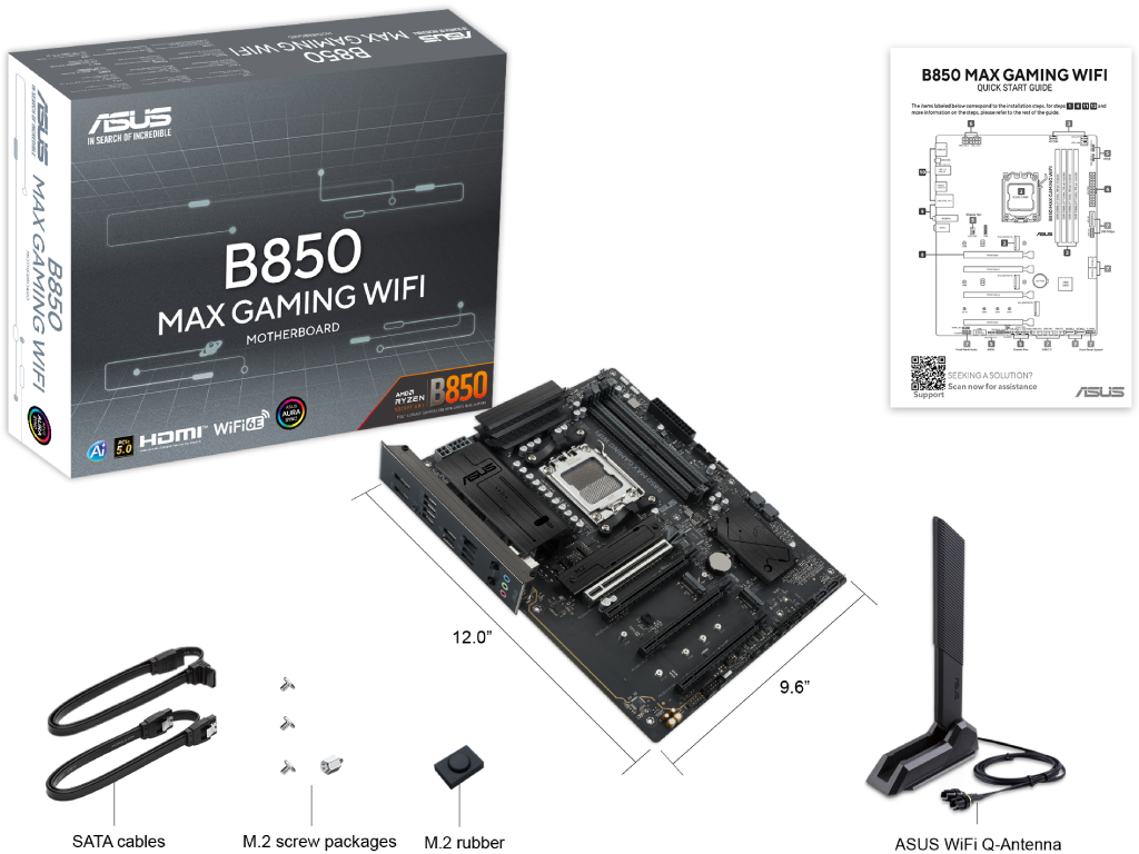 MB AM5 Asus B850 MAX GAMING WIFI ATX Factor de forma a placii de baza ATX Socket AM5 Chipset AMD B850 Tip Memorie DDR5 SDRAM Capacitate max. Totala RAM 256GB Sloturi memorie 4x DIMM - миниатюра 8