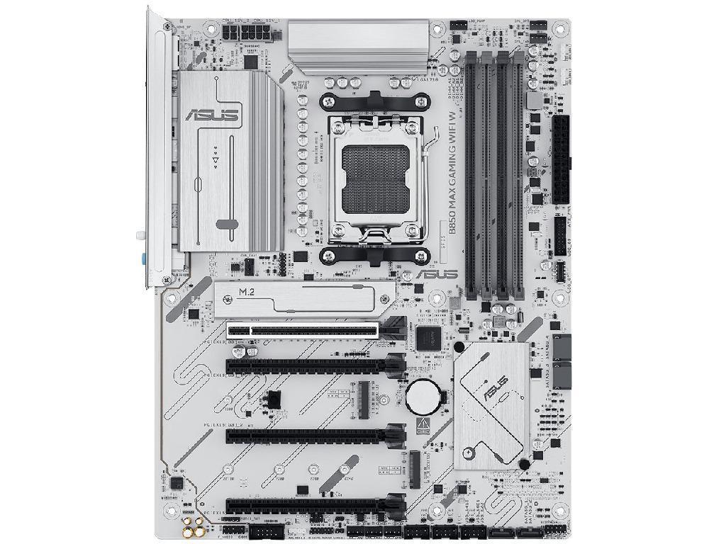ASUS B850 MAX GAMING WIFI W, Socket AM5, AMD B850, 11Phases, Dual 4xDDR5-8000, APU AMD graphics, HDMI, DP, 4xPCIe 5.0 X16, 4xSATA3, RAID, 3xM.2 PCIe 5.0, 2xPCIe x1, Realtek 7.1 HDA, 2.5GbE LAN, WiFi6E/BT, 4xUSB3.2 Gen2(1C+3A), 5xUSB3.2(1C+4A), Aura Sync RGB 2.0, White, ATX - миниатюра 2