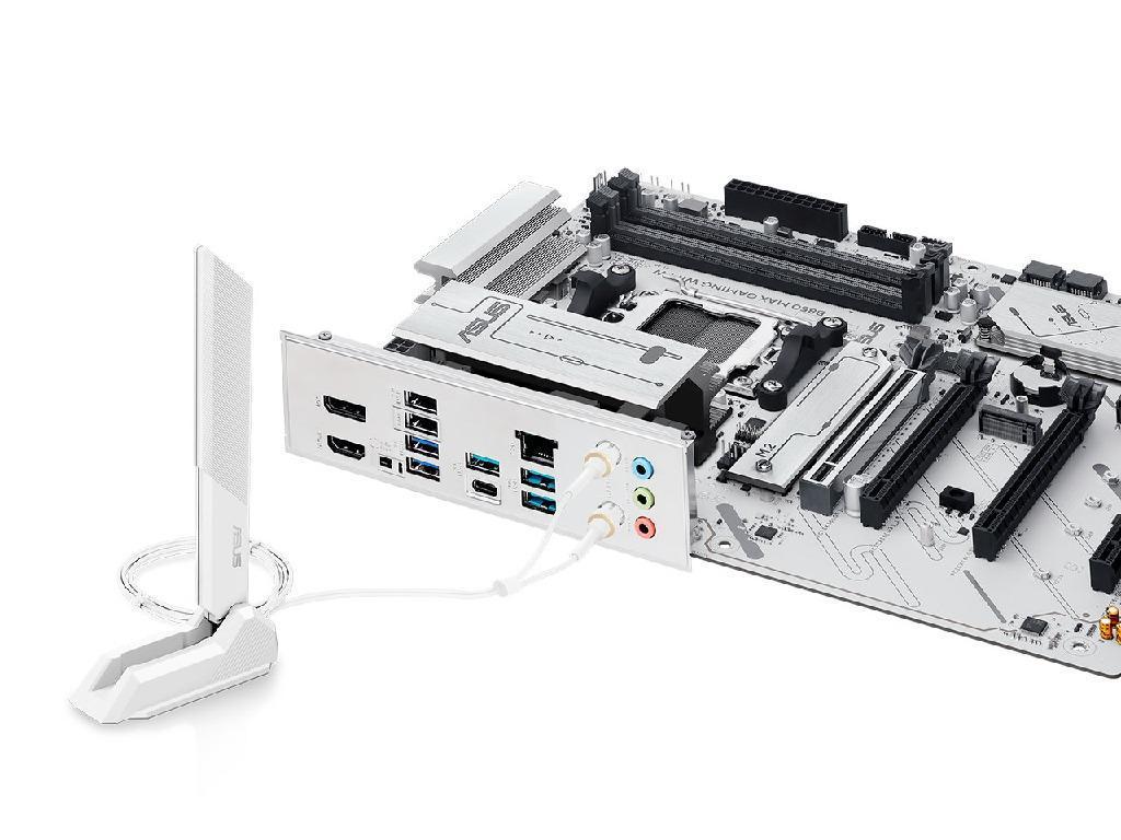 ASUS B850 MAX GAMING WIFI W, Socket AM5, AMD B850, 11Phases, Dual 4xDDR5-8000, APU AMD graphics, HDMI, DP, 4xPCIe 5.0 X16, 4xSATA3, RAID, 3xM.2 PCIe 5.0, 2xPCIe x1, Realtek 7.1 HDA, 2.5GbE LAN, WiFi6E/BT, 4xUSB3.2 Gen2(1C+3A), 5xUSB3.2(1C+4A), Aura Sync RGB 2.0, White, ATX - миниатюра 6