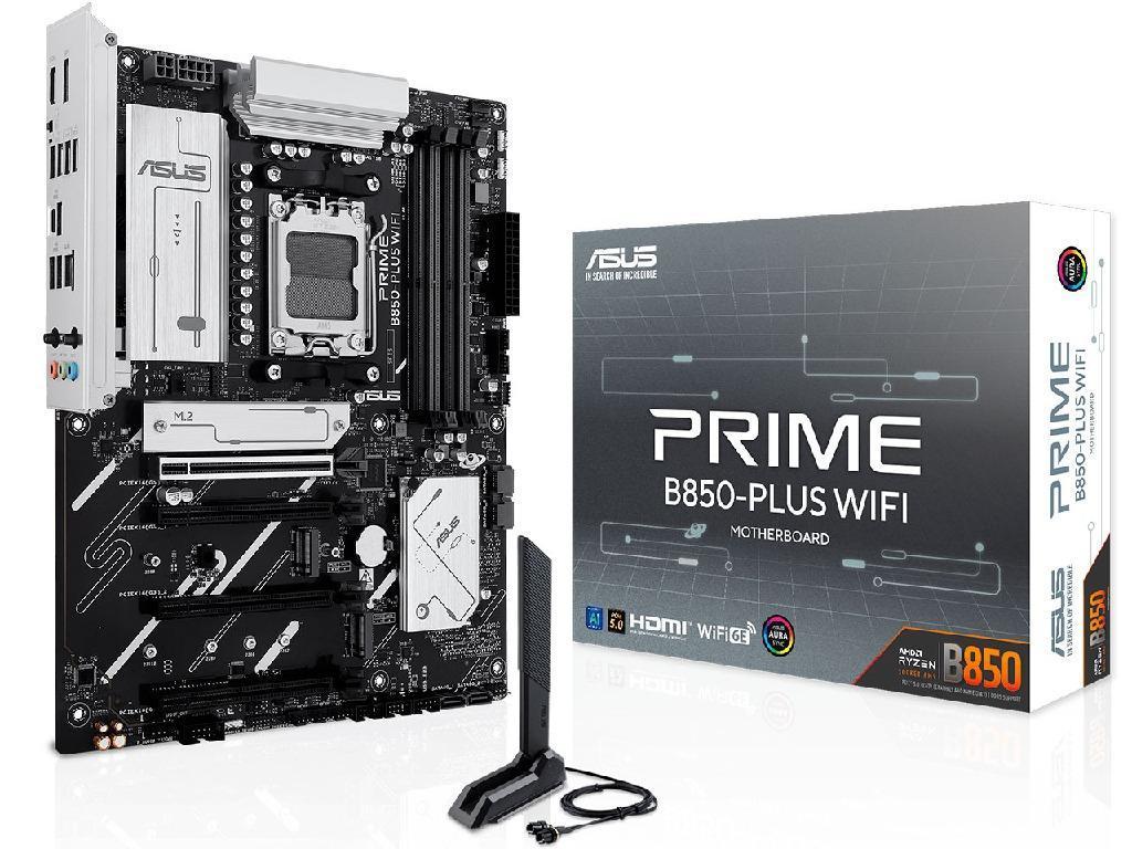 ASUS PRIME B850-PLUS WIFI AMD B850, AM5, Dual DDR5 8000+MHz, PCIe 5.0 x16 slot, HDMI/DisplayPort, USB Type-C, SATA PCIe RAID, M.2 PCIe 5.0 x4 Socket, 2xM.2 PCIe 4.0 x4, Wi-Fi 6E BT5.4, 2.5Gb Ethernet, Aura (placa de baza/материнская плата)