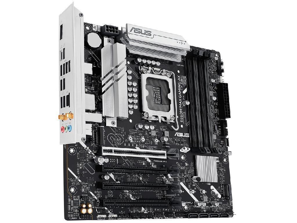 ASUS B860M MAX GAMING AX Intel B860, LGA1851, Dual DDR5 8666+ MHz, PCIe 5.0 x16, PCIe 4.0 x16, DP/USB Type-C video, Intel SATA RAID, M.2 PCIe 5.0 x4, 2xM.2 slots PCIe 4.0 x4, SB 8-Ch., Wi-Fi 6 BT5.4, 2.5Gb Ethernet - миниатюра 4