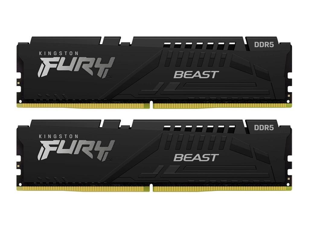 64GB (Kit of 2*32GB) DDR5-6400 Kingston FURY® Beast DDR5 EXPO, PC51200, CL32, 1Rx8, 1.4V, Auto-overclocking, Asymmetric BLACK low-profile heat spreader, AMD® EXPO v1.1 and Intel® Extreme Memory Profiles (Intel® XMP) 3.0